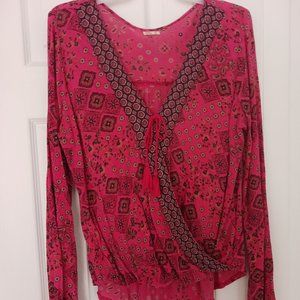 LAST CALL Holister Womens Faux Wrap High Low Long Sleeve Blouse Top Size M